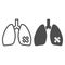 Diseased lungs organ line and solid icon, Smoking concept, Smoker lung sign on white background, human lungs with