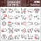 Diseases of pets line icon set, Veterinary symbols collection or sketches. Sick animals linear style signs for web and