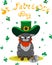 Disgruntled color Cat dressed as a leprechaun. Poster St. Patrick`s Day. Vector illustration