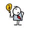 Disgruntled stickman businessman holds a balloon in his hand with frustrated human face.