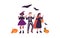 Disguised kids portrait. Children in Halloween party and autumn carnival costumes of witch, skeleton zombie and vampire