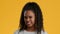 Disgusted African Teen Girl Frowning And Shaking Head, Yellow Background