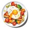 Dish with brioche bread, fried egg, avocado, broccoli, cauliflower, cherry tomatoes