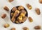 Dish of dates on a white background , Ramadan Iftar