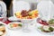 Dish with fresh fruit on the Banquet table in the restaurant