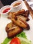 The dish of grilled wings chicken