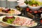 Dish of mixed cold cuts food for background