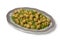 Dish with Moroccan style minced chicken balls and green peas