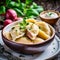 A dish of traditional Polish pierogi dumplings.