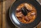 Dish of typical Asturian Spain Asturian fabada beans and sausages