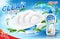 Dish wash soap ads. Realistic dishwashing packaging with detergent gel design and mint leaves. Liquid soap advertisement