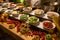 Dishes at the international cuisine dinner outdoor setup at the tropical island restaurant