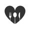 Dishes. Spoon, fork, knife and heart icons set, menu logo, cutlery silhouette. Love for food