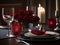 Dishes On An Upscale Restaurant Table With Wine Glass And Candles