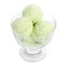 Dishware of sweet pistachio ice cream on white
