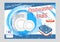 Dishwasher detergent tabs. Realistic illustration with plates in water splash and bubbles. Dish wash advertisement poster layout.