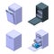 Dishwasher icons set, isometric style