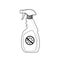 Disinfectant Spray Bottle with Stop Pandemic Virus Sign Line Drawing Black and White