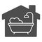 Disinfection bath against germs and viruses solid icon. Bathtub with foam glyph style pictogram on white background