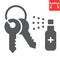 Disinfection keys glyph icon, hygiene and disinfection, cleaning keys sign vector graphics, editable stroke solid icon