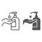 Disinfection soap with hand line and glyph icon, wash and hygiene, hand soap sign, vector graphics, a linear pattern on