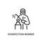 Disinfection worker flat line icon. Vector illustration of a man in protective coveralls wearing a respirator and