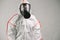 Disinfector wearing protective biological suit and gas-mask conduct disinfection