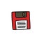 Diskette doodle icon, vector color line illustration