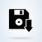 Diskette with download arrow sign icon or logo. The floppy disk concept. Save to diskette, vector illustration