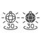 Disko ball shining and number 30 line and solid icon, anniversary concept, party over thirty vector sign on white