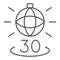 Disko ball shining and number 30 thin line icon, anniversary concept, party over thirty vector sign on white background