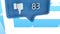 Dislike icon with increasing numbers on blue speech bubble over triangle shapes on blue background