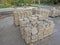 Dismantled paving slabs on pallets after road repair