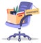 Dismissed worker office chair with stuff box cartoon icon