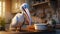 Disney-inspired Pelican Character Portrait In Kitchen With Pot Of Food