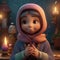 Disney Style, Adorable Muslim Girl Character. Eid Mubarak. Generative AI