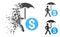 Dispersed Dotted Halftone Walking Banker With Umbrella Icon