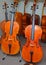 Display of cellos in Raleigh music shop