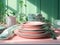 Display of clean tableware on the pink table