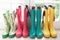 A display of colorful rain boots