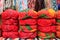 Display of colorful turbans at a souvenir shop in Jaisalmer fort