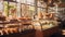 A display counter filled with an assortment of delectable pastries and cakes