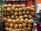 Display of durian fruit on trailer with vendor Bangkok, Thailand