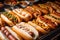 display of hot dogs and sausages with different flavors and toppings