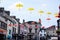 Display of multi coloured umbrellas in the market town of Ulverston