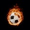 Display Soccer ball engulfed in flames, isolated on black backdrop