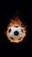 Display Soccer ball engulfed in flames, isolated on black backdrop