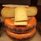 Display of traditional Dutch cheese, like Edam and Gouda cheese at local cheese shop, Alkmaar