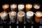 display of a variety of coffee latte art