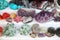 Display of various gems and minerals